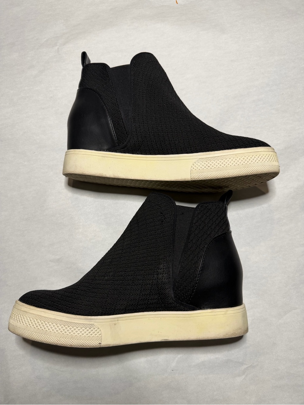 Steve Madden Black Knit Slip-On Wedge Booties with Ivory Sole